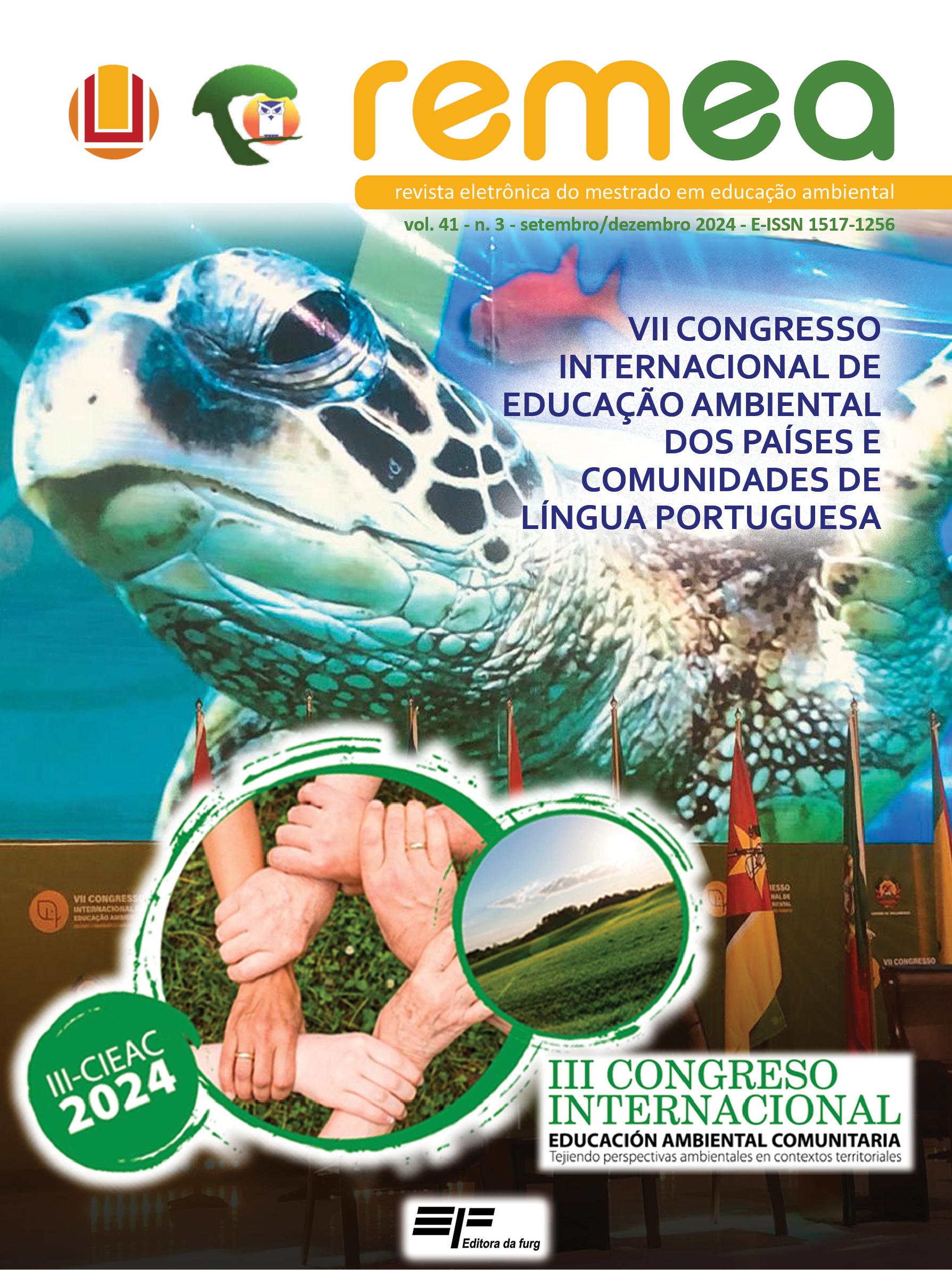 Colagem de foto com representação fotográfica e de logomarca dos dois eventos internacionais de Educação Ambiental pelo mundo.